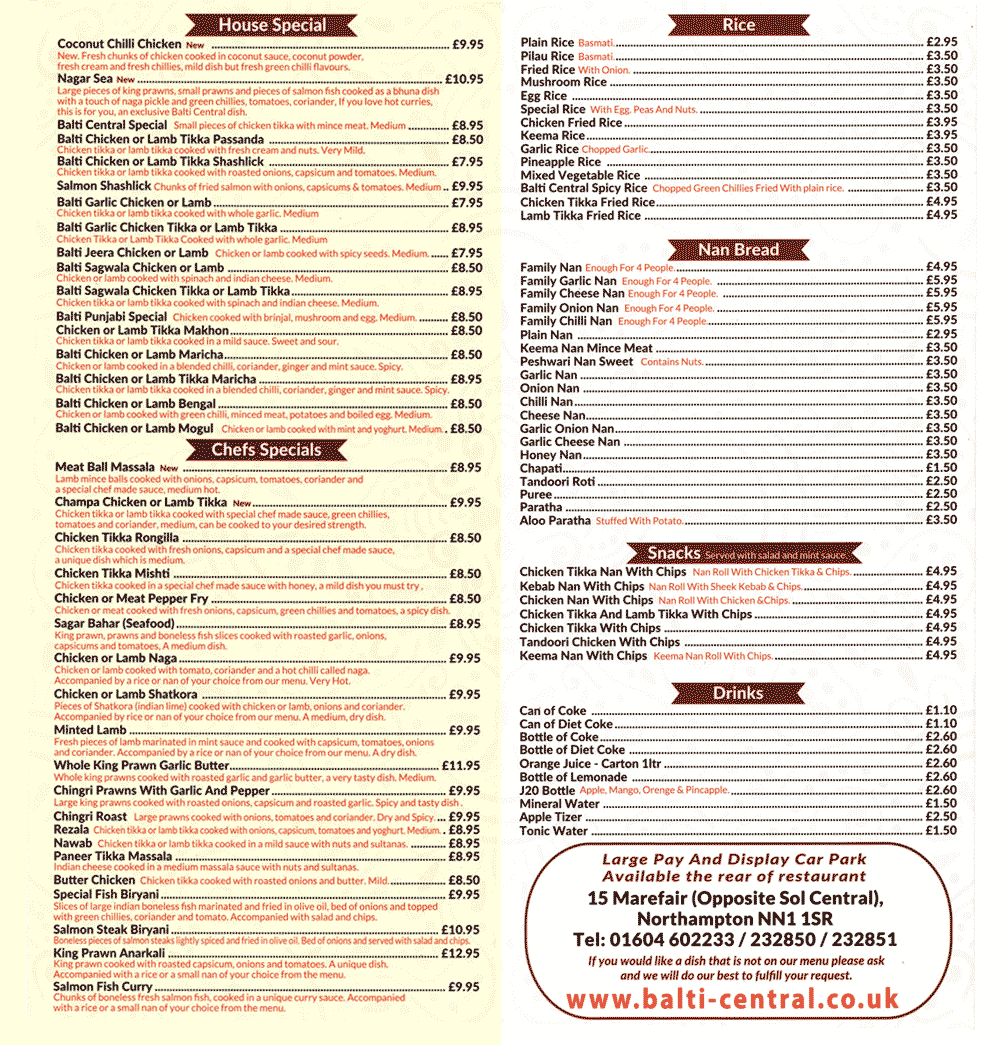 Balti Central take-away menu-page 3